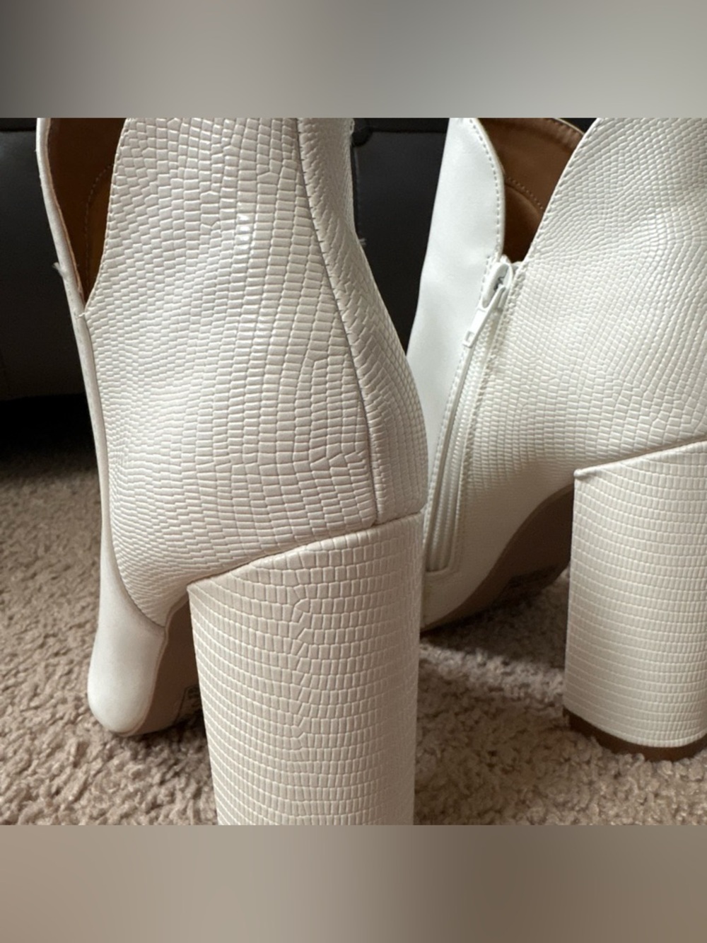 Qupid White Pointed Toe High Block Heel Ankle Booties - Picture 5 of 6